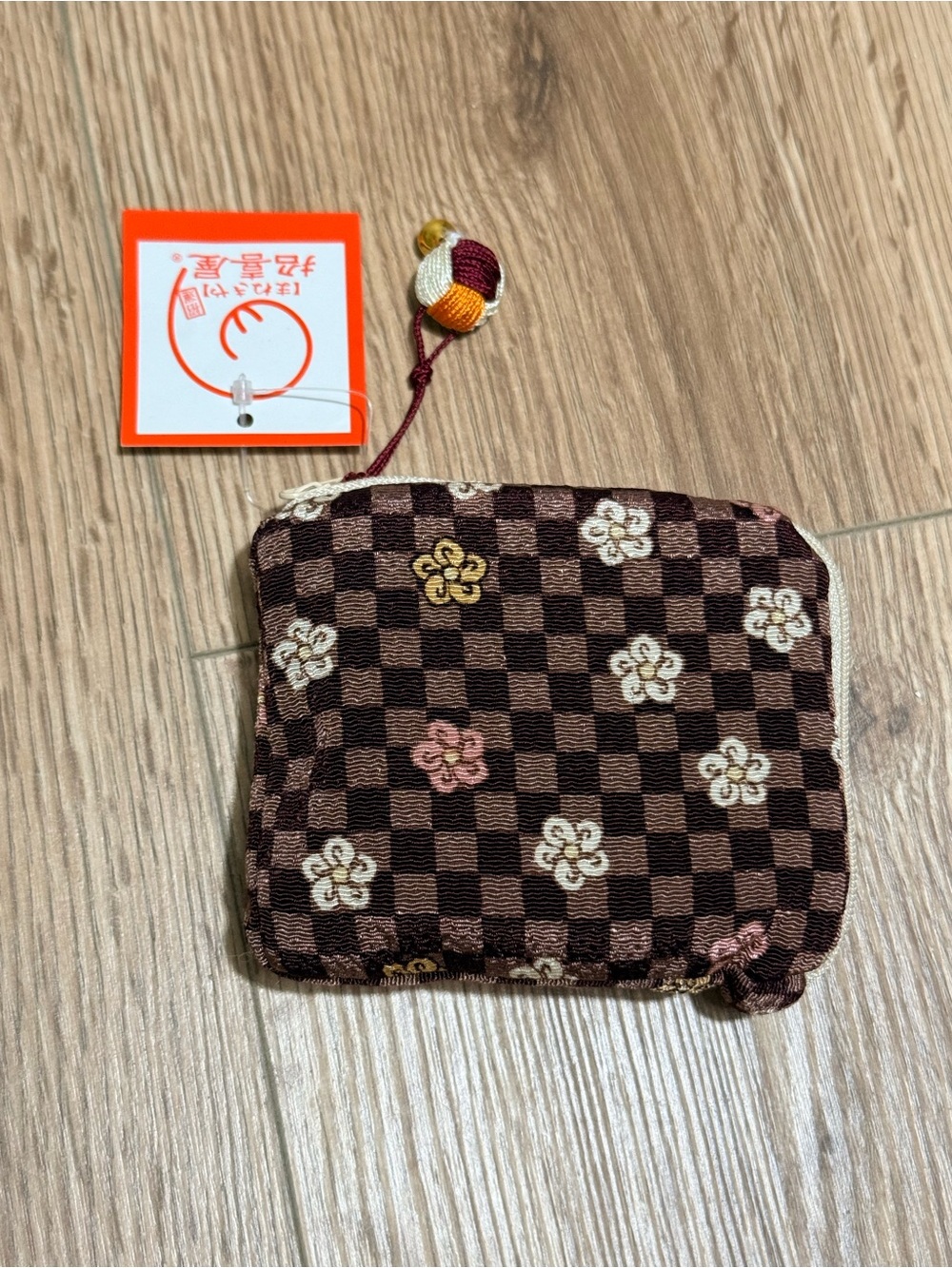Cute Japanese Coin Purse Kimono Fabric Brocade Plum Blossom Zip Pouch NWT